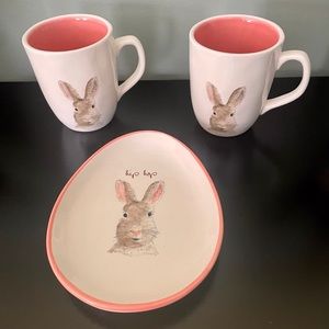 Rae Dunn Easter Bunny Platter and 2 Mugs